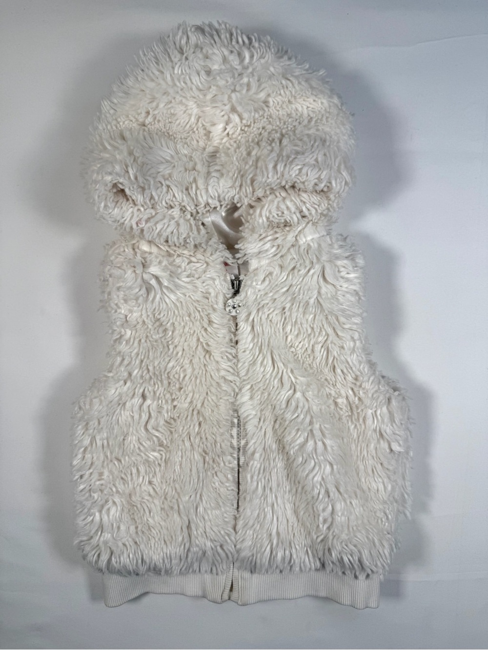 GYMBOREE Girls’ Vintage Faux Fur Zip Up Sleeveless Hoodie Y2K Inspired Size S
